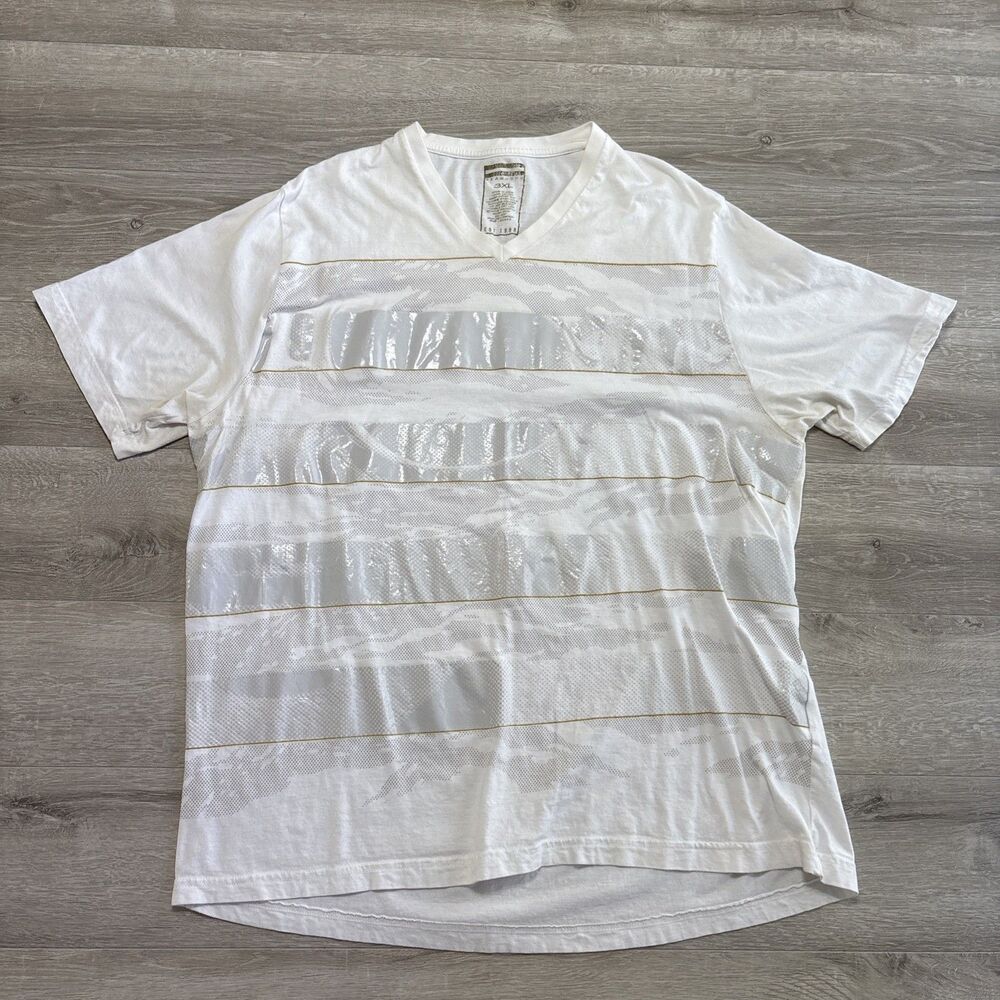 Sean John Men’s 3XL White V-Neck T-Shirt Gold Stripe 100% Cotton Short Sleeve